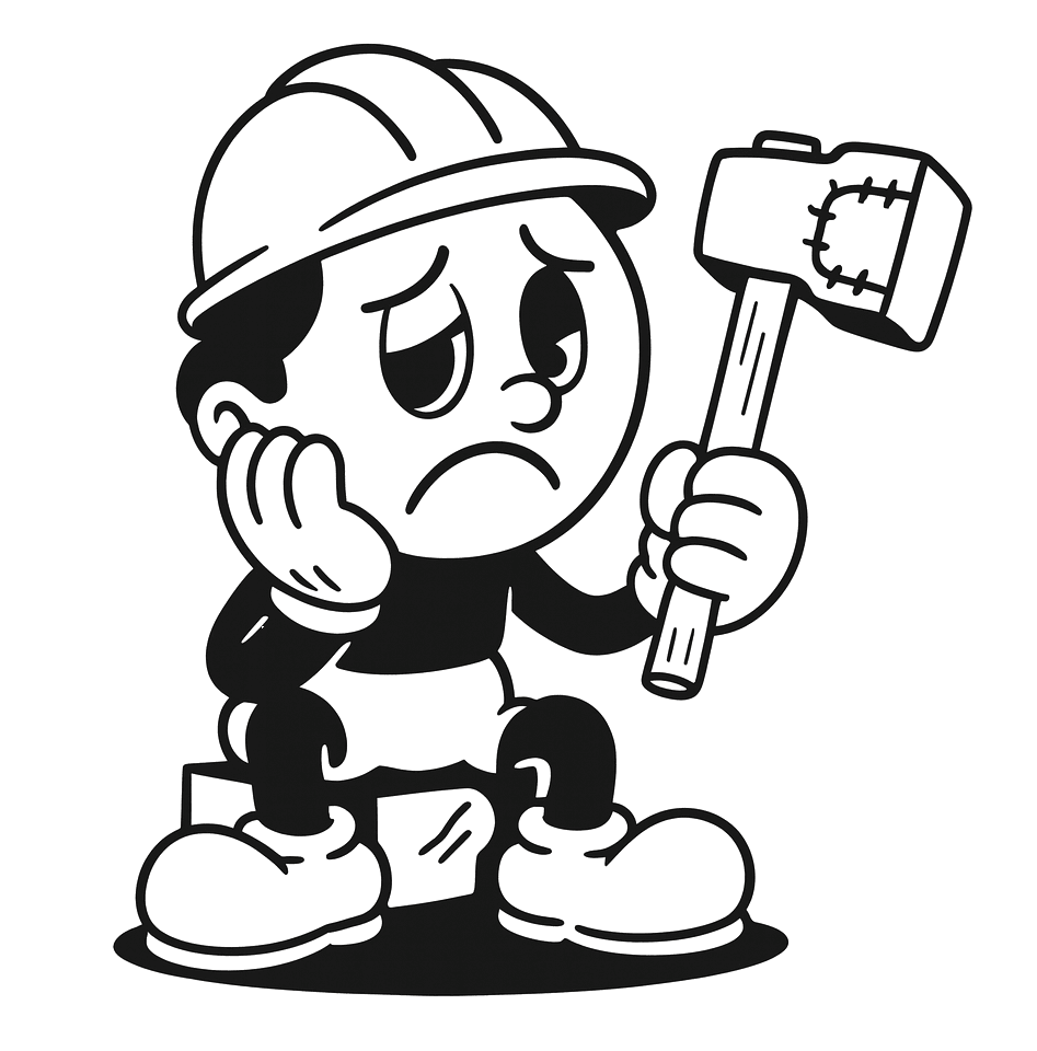 Vintage-style emoji looking flustered—site under construction